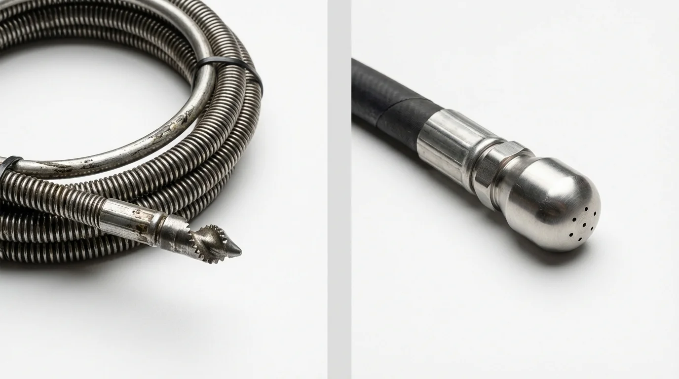 Drain snake cable and hydro jetting nozzle used for drain cleaning in Danville, CA