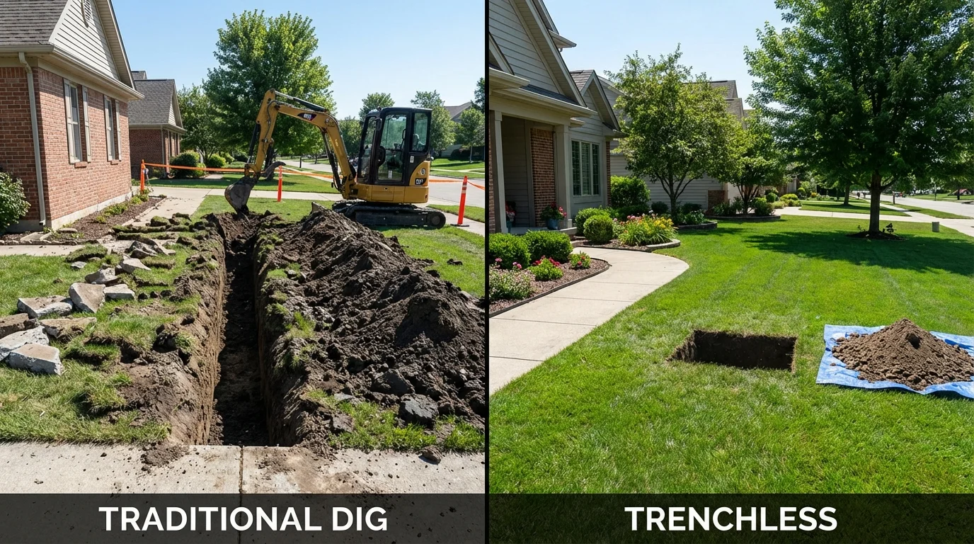 Trenchless sewer repair with minimal yard damage versus traditional excavation in Danville, CA